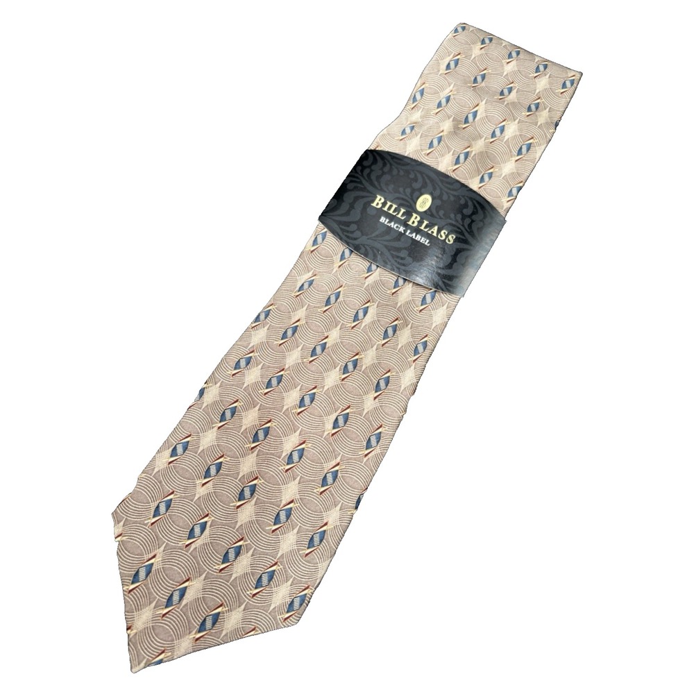 Mens Tie Bill Blass SILK 100% Brown Black Geometric 4" x 57" New with Tag
